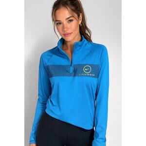 Nike LIVESTRONG 1/4 Zip Pullover Blue Long Sleeve Active Top Women S( Tiny Flaw)